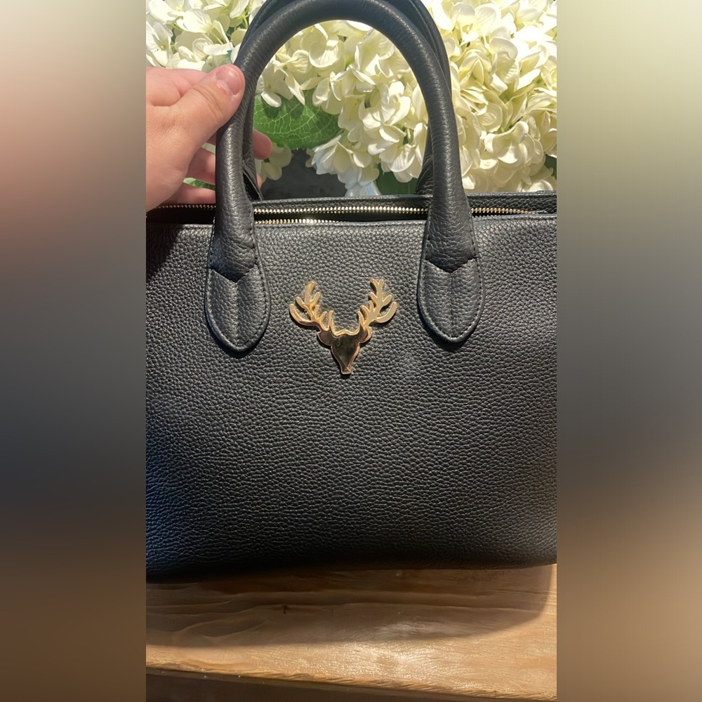 Taxidermy leather Midi Mackie in black with gold hardware